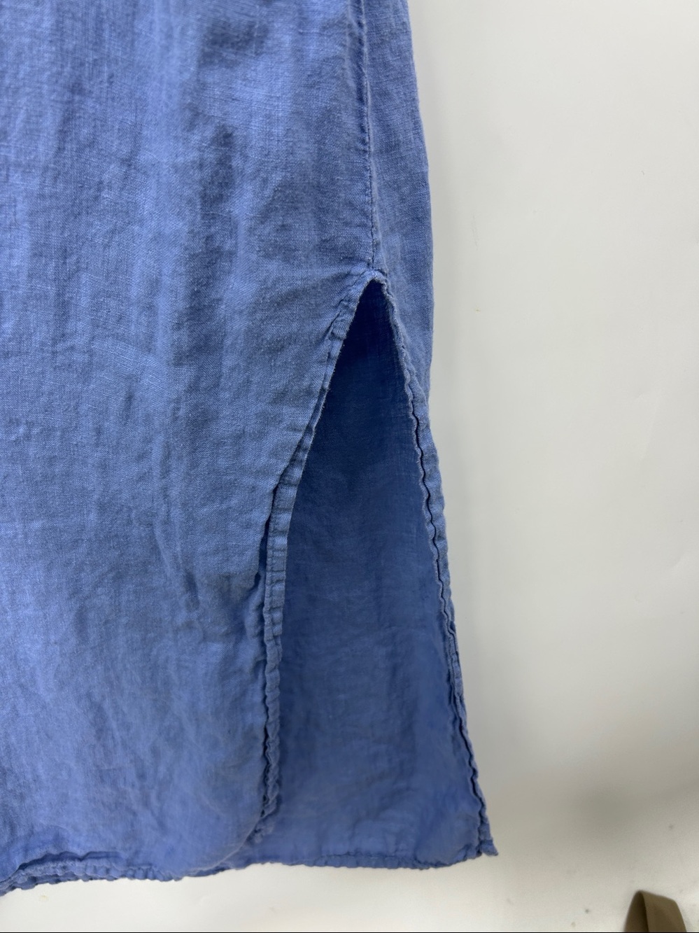 Made in Italy 100% Blue Linen Dress High Slits Pockets Size M - Picture 5 of 11